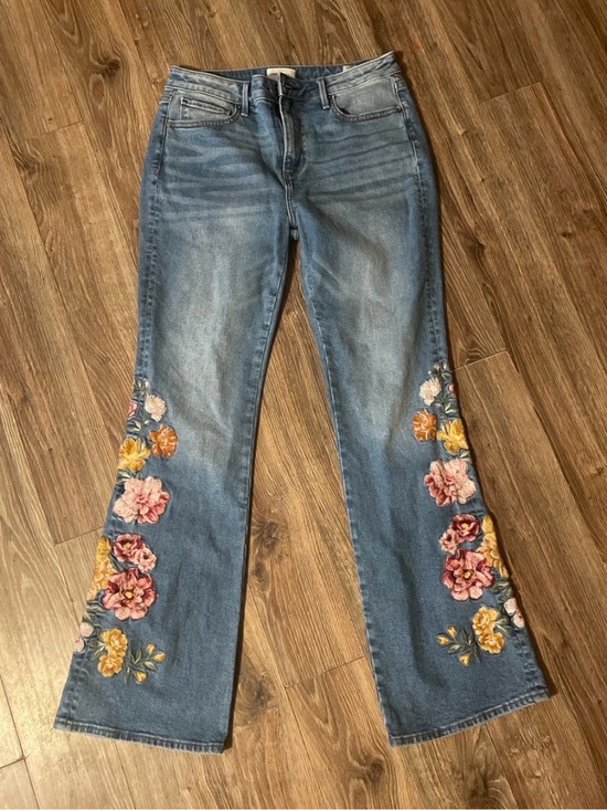 DRIFTWOOD Denim - DRIFTWOOD Embroidered Flare Jeans - Blue with Pink & Yellow Flowers
